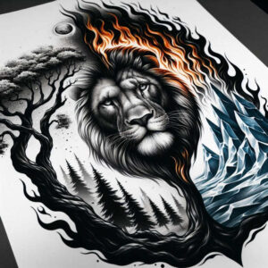 lions – tattoo design ideas free ai generated – realism-high-resolution-tattoo – for-thigh – Gallery: lions-inkby-ai