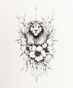 majestic-lion – tattoo design ideas free ai generated – neotraditional-bold-highlights – for-collarbone – Gallery: lions-inkby-ai