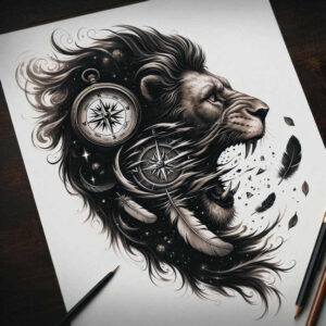 lions tattoo design ideas Surrealism hallucinatory artistic for shin