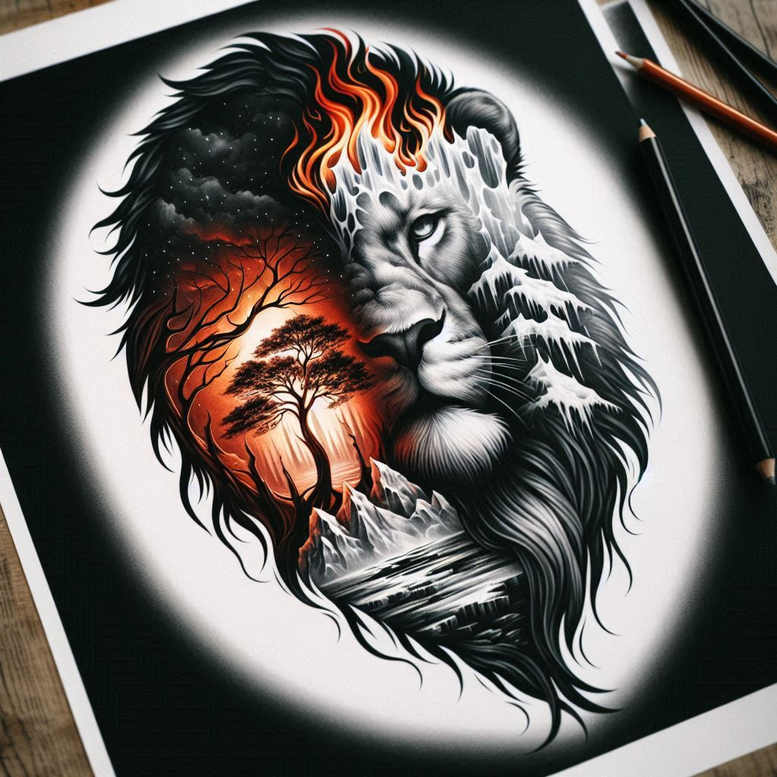 lions tattoo design ideas Surrealism psychic energy regal for stomach