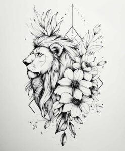 lions tattoo design ideas fisheye strength shows endurance