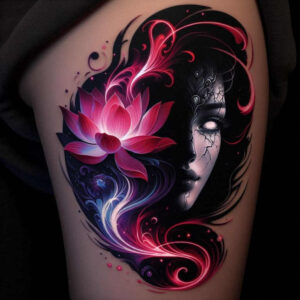 artistic-lotus – tattoo design ideas free ai generated – negative-space – for-shoulder-blade – Gallery: lotuses-inkby-ai
