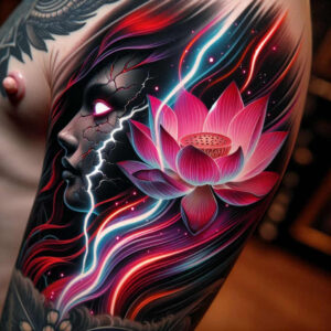 lotus-with-wave – tattoo design ideas free ai generated – quiet-art – for-neck – Gallery: lotuses-inkby-ai
