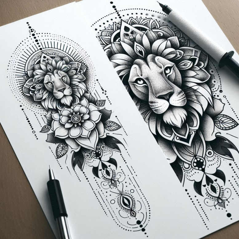 blooming-center – tattoo design ideas free ai generated – spirituality – for-calf – Gallery: mandalas-and-similar-inkby-ai
