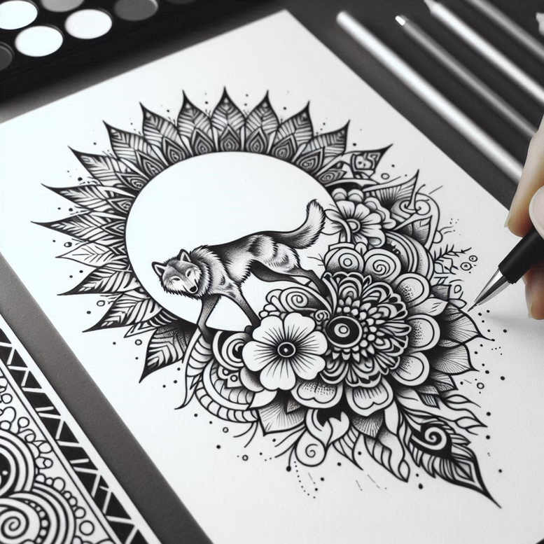 mandalas-and-similar tattoo design ideas ornamental rays balanced design for knee