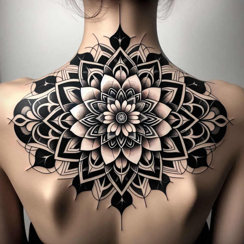 mandalas-and-similar tattoo design ideas radiating lines detailed shapes for upper thigh