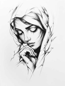 mary-and-faith – tattoo design ideas free ai generated – natural-luminosity – for-thigh – Gallery: mary-inkby-ai