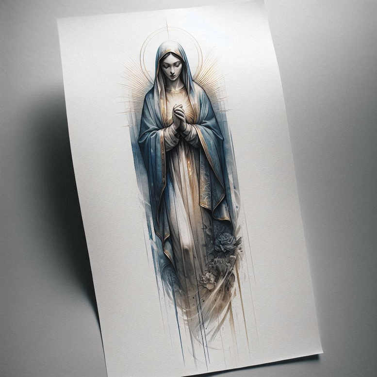 mary-and-hope – tattoo design ideas free ai generated – textured-skin – for-knee – Gallery: mary-inkby-ai