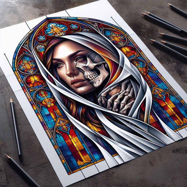 mary-and-light – tattoo design ideas free ai generated – clean-whites – for-shin – Gallery: mary-inkby-ai