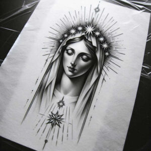 mary-and-love – tattoo design ideas free ai generated – gentle-shadow – for-full-back – Gallery: mary-inkby-ai
