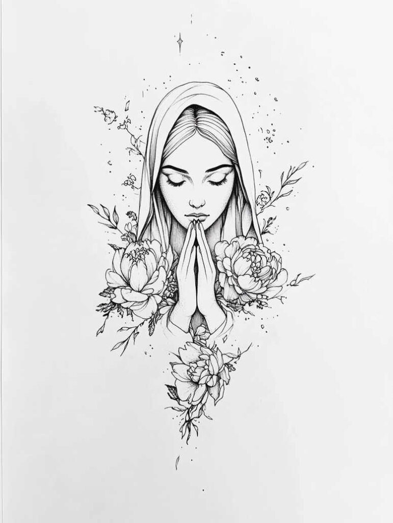 mary-as-inspiration – tattoo design ideas free ai generated – realistic-structure – for-elbow – Gallery: mary-inkby-ai