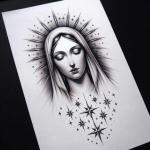 mary-in-iconography – tattoo design ideas free ai generated – form-fidelity – for-lower-back – Gallery: mary-inkby-ai