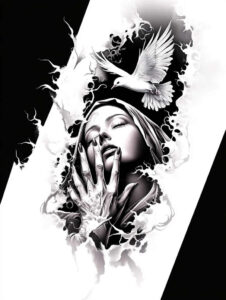 mary-with-child – tattoo design ideas free ai generated – ink-realism – for-lower-leg – Gallery: mary-inkby-ai