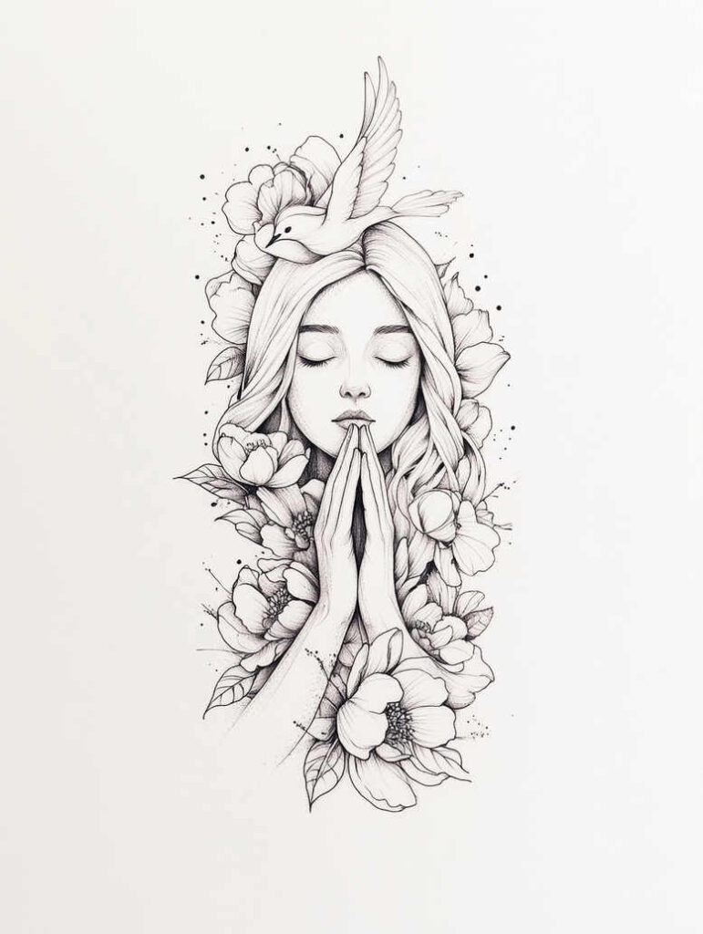 mary-with-light – tattoo design ideas free ai generated – soft-transitions – for-side – Gallery: mary-inkby-ai