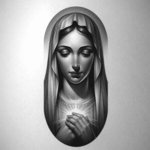 mary-with-stars – tattoo design ideas free ai generated – contour-shading – for-lower-chest – Gallery: mary-inkby-ai