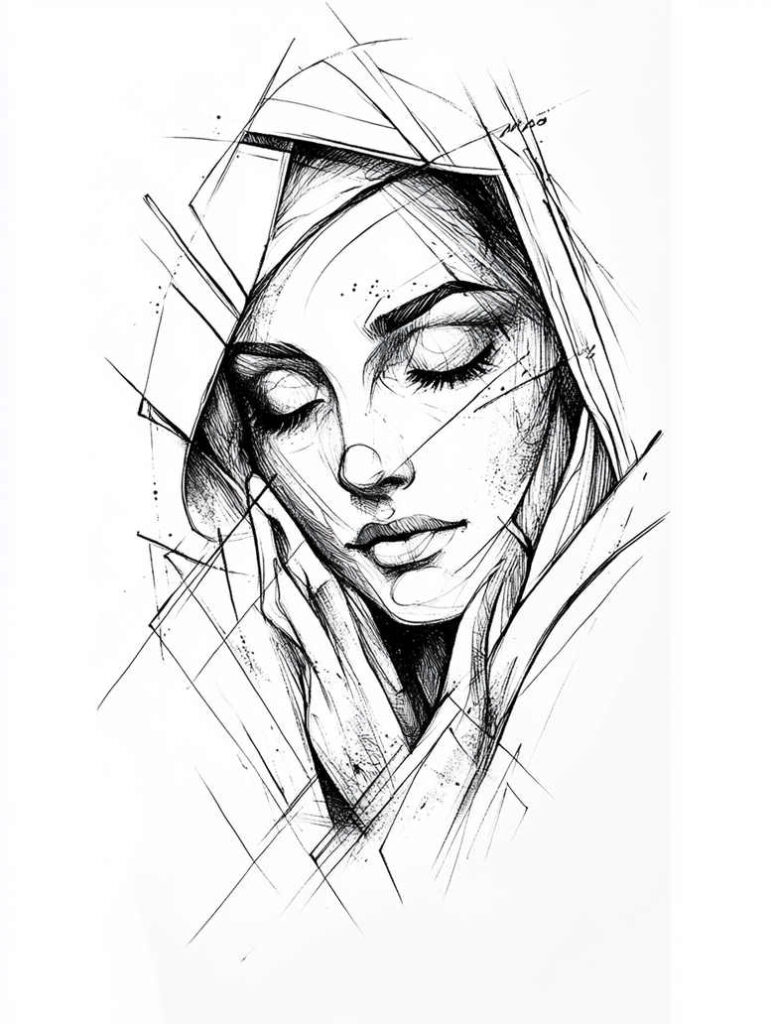 mother-mary – tattoo design ideas free ai generated – precise-gradient – for-collarbone – Gallery: mary-inkby-ai