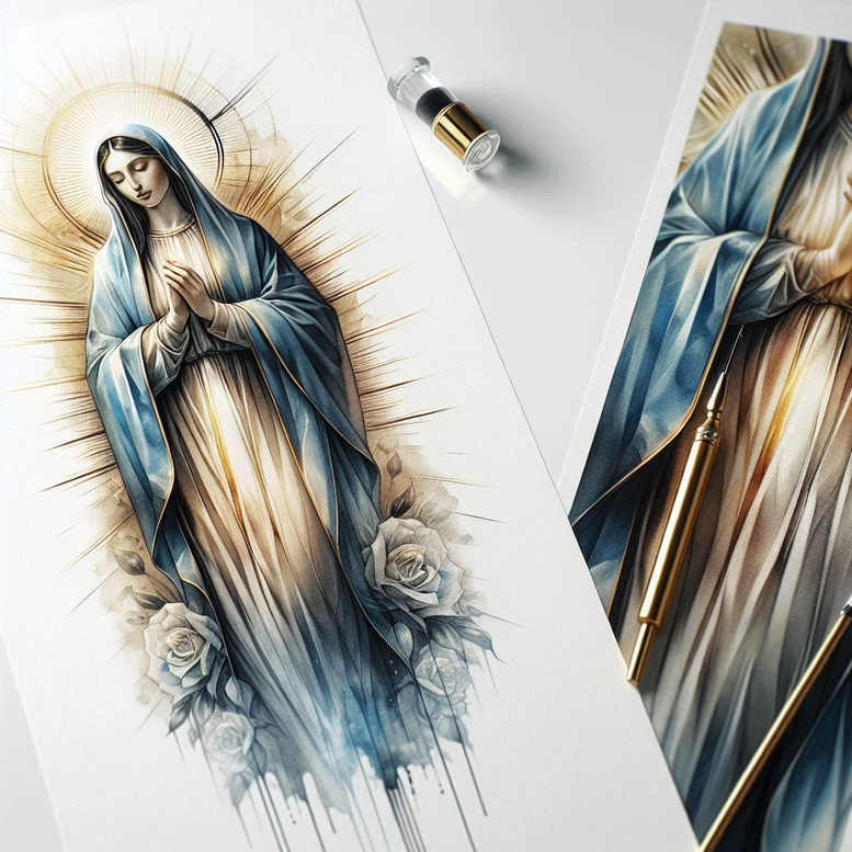 spiritual-mary – tattoo design ideas free ai generated – full-detail – for-heel – Gallery: mary-inkby-ai