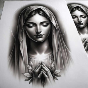 mary tattoo design ideas Realism smooth gradients compassionate for full back