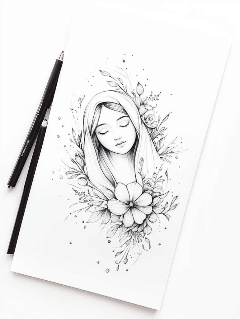 mary tattoo design ideas solid fill sacred heart meaning courage