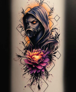 3d-effect-mask – tattoo design ideas free ai generated – neotraditional-classic-shading – for-upper-arm – Gallery: masks-inkby-ai