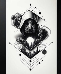 face-mask – tattoo design ideas free ai generated – neotraditional-refined-lines – for-arm – Gallery: masks-inkby-ai