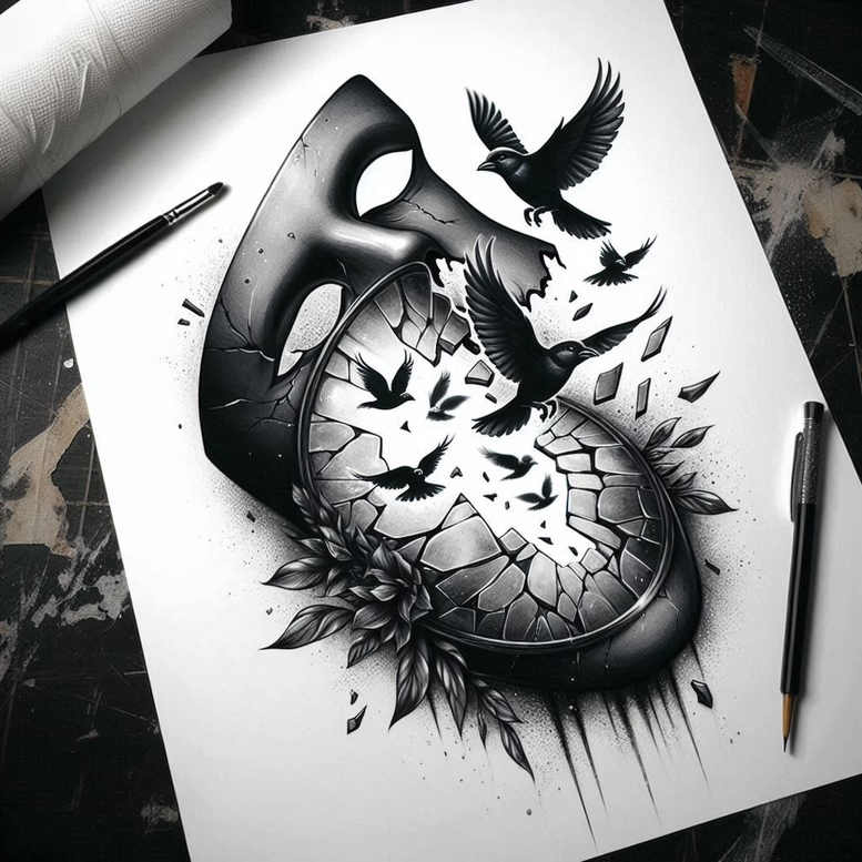 floral-mask – tattoo design ideas free ai generated – realism-dimensional-ink – for-foot – Gallery: masks-inkby-ai