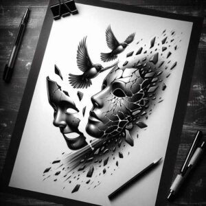 japanese-mask – tattoo design ideas free ai generated – realism-reflective-light – for-elbow – Gallery: masks-inkby-ai