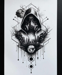 masks – tattoo design ideas free ai generated – neotraditional-soft-blending – for-sternum – Gallery: masks-inkby-ai
