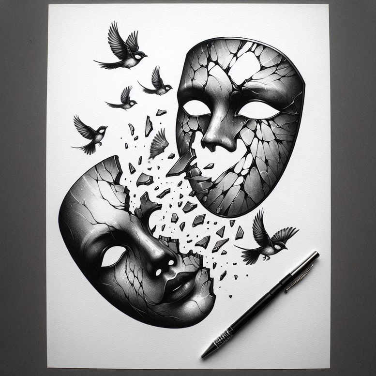 modern-mask – tattoo design ideas free ai generated – surrealism-morphic-transformation – for-upper-shoulder – Gallery: masks-inkby-ai
