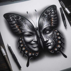 powerful-mask – tattoo design ideas free ai generated – neotraditional-precise-lines – for-upper-shoulder – Gallery: masks-inkby-ai