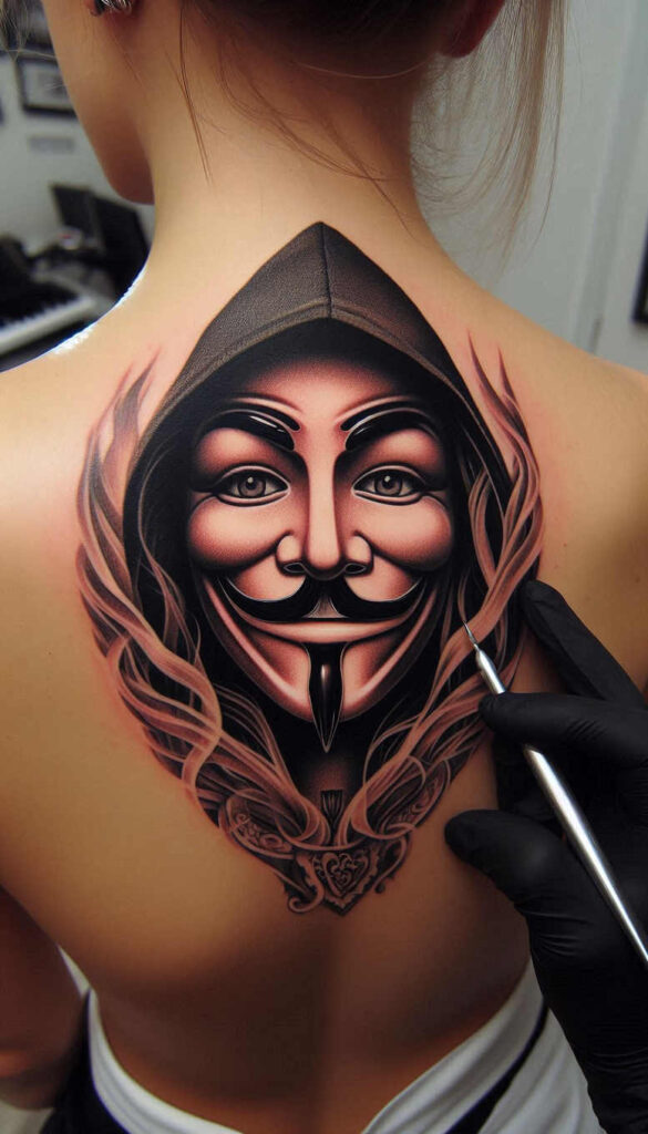 realistic-mask – tattoo design ideas free ai generated – neotraditional-enhanced-shading – for-stomach – Gallery: masks-inkby-ai