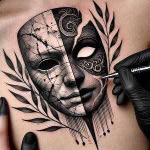 spiritual-mask – tattoo design ideas free ai generated – neotraditional-dynamic-color – for-scapula – Gallery: masks-inkby-ai