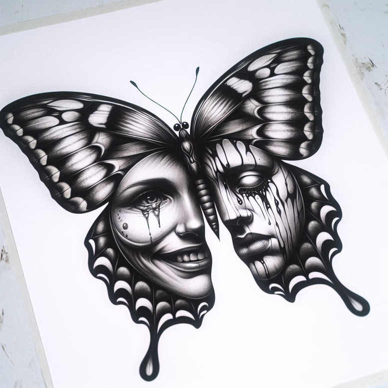 symbolic-mask – tattoo design ideas free ai generated – surrealism-abstract-forms – for-hip – Gallery: masks-inkby-ai