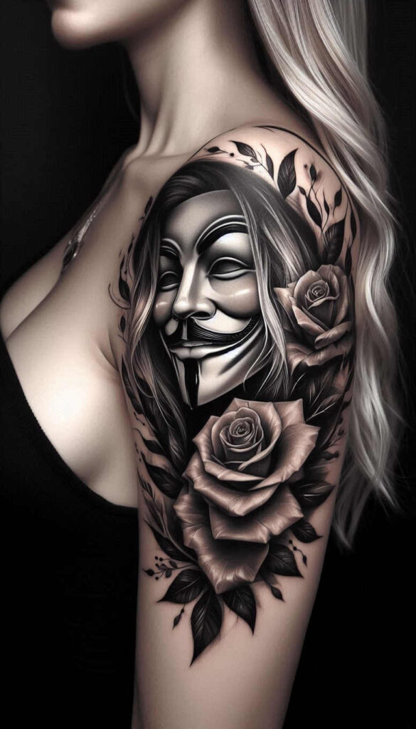masks tattoo design ideas true-to-life abstract for back of neck
