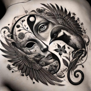 masks tattoo design ideas Realism realistic wrinkles detailed motifs for lower back