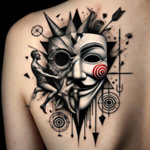 masks tattoo design ideas Surrealism otherworldly shadow play for nape