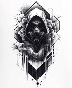 wavy-lines-mask – tattoo design ideas free ai generated – surrealism-phantom – for-shoulder – Gallery: masks-inkby-ai