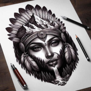 native-abstract-tattoo-realism-high-contrast-for-neck – tattoo design ideas free ai generated – Gallery: native-american-women-inkby-ai