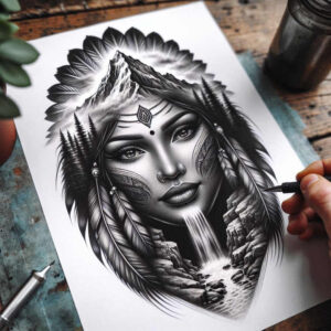 native-tribal-marks-tattoo-realism-natural-luminosity-for-scapula – tattoo design ideas free ai generated – Gallery: native-american-women-inkby-ai