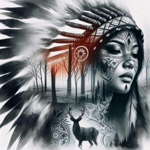 native-story-tattoo-realism-mirrored-effect-for-sternum – tattoo design ideas free ai generated – Gallery: native-american-women-inkby-ai
