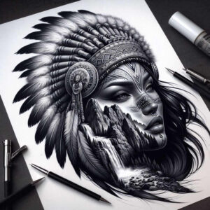 native-american-women tattoo design ideas drawing ceremonial represents endurance