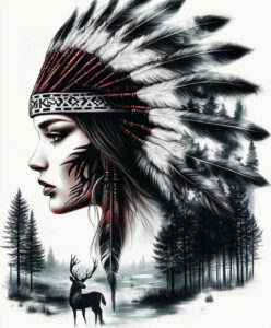 native-american-women tattoo design ideas Surrealism psychedelic cultural meaning courage