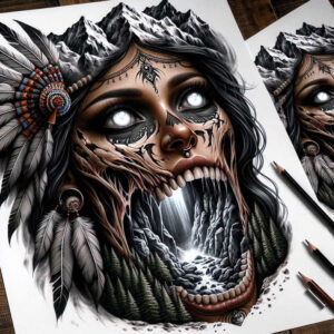 native-american-women tattoo design ideas gradient fills cultural symbols determination and power