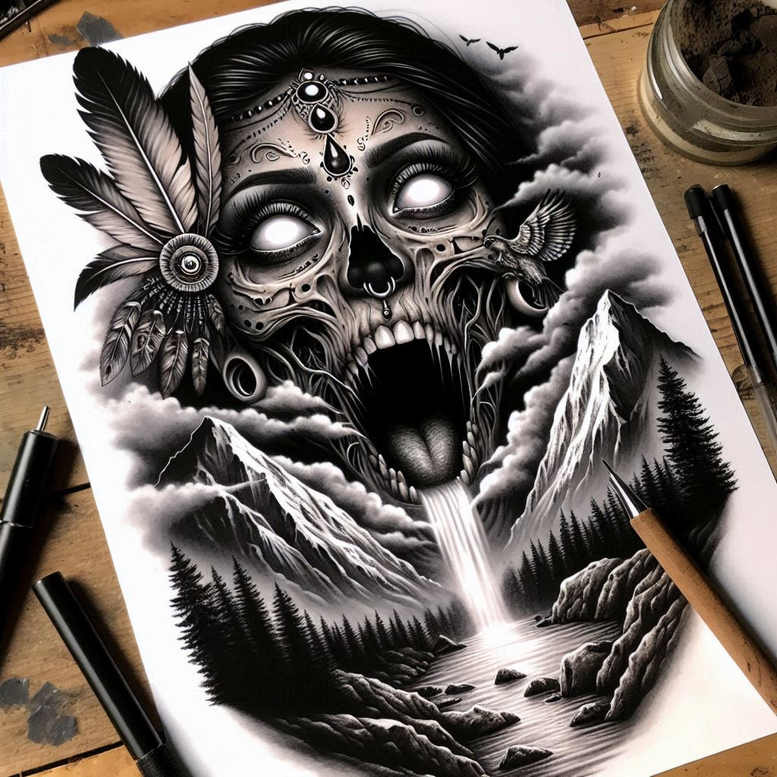 native-american-women tattoo design ideas bold outline dignified for palm