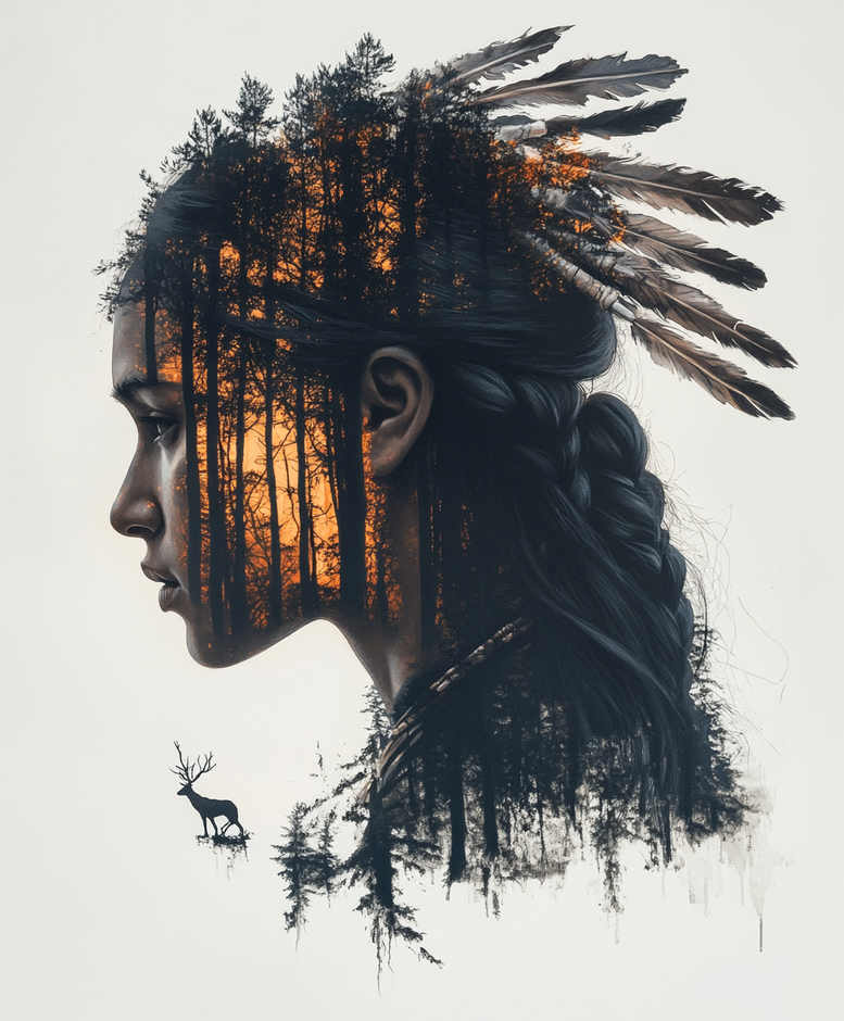 native-american-women tattoo design ideas Realism contrast play dignified meaning strength