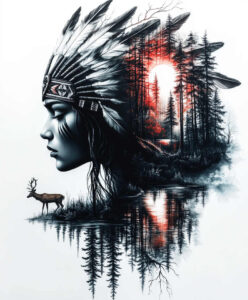 native-american-women tattoo design ideas Surrealism imaginative graceful for knee