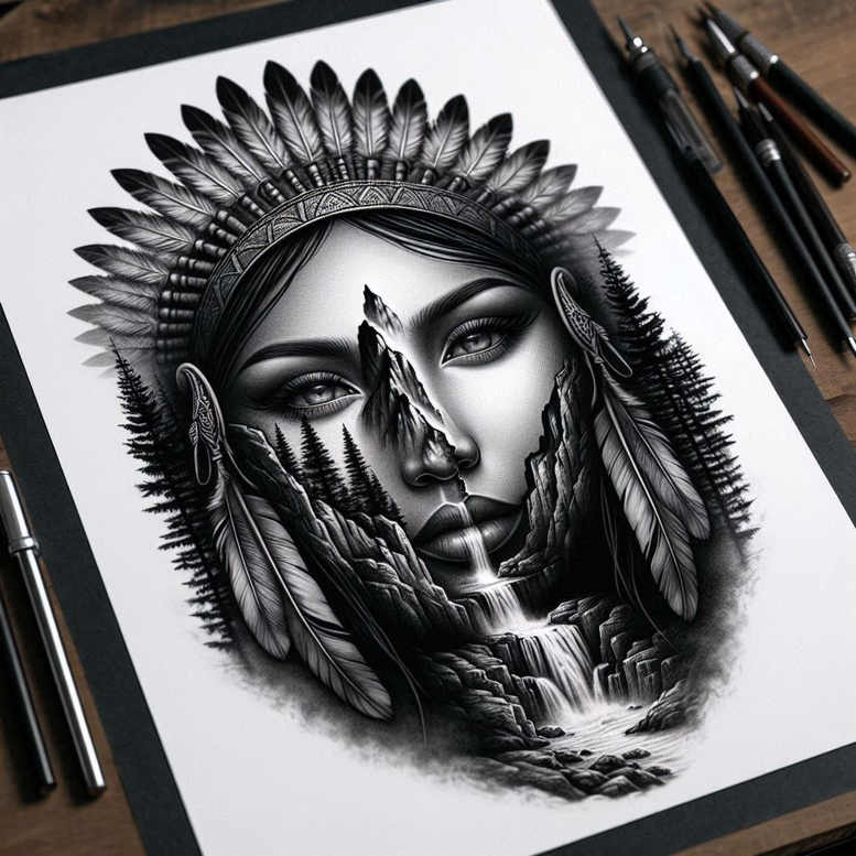 native-american-women tattoo design ideas balanced color spiritual strength endurance and power
