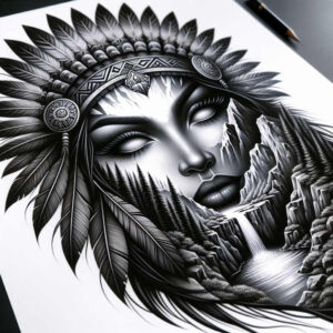 native-american-women tattoo design ideas fine detail traditional clothing for elbow