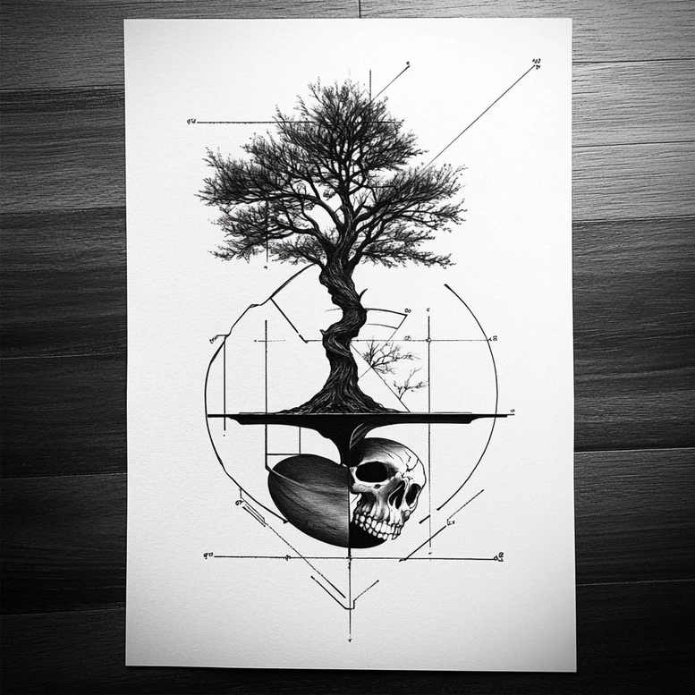 nature-and-geometry tattoo design ideas textured shading recursive form for heel