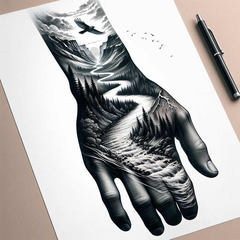 delicate-nature-tattoo – tattoo design ideas free ai generated – realism-high-contrast – for-arm – Gallery: nature-inkby-ai